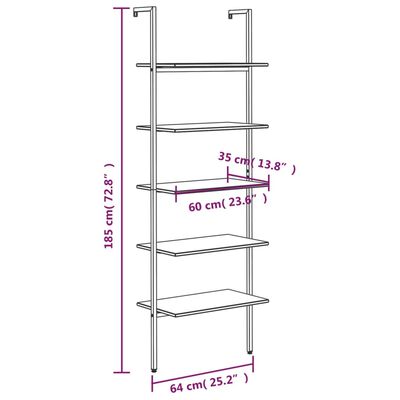 vidaXL Ladderrek met 5 schappen 64x35x185 cm donkerbruin en zwart