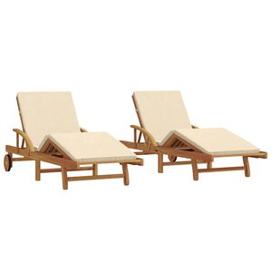 vidaXL Ligstoel 2 st Massief Acaciahout Beige
