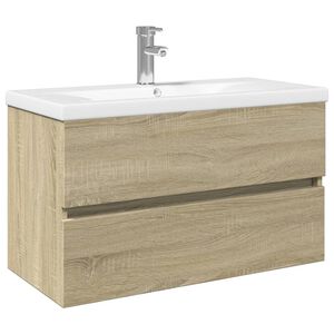 vidaXL 2-delige Badkamermeubelset keramiek en bewerkt hout