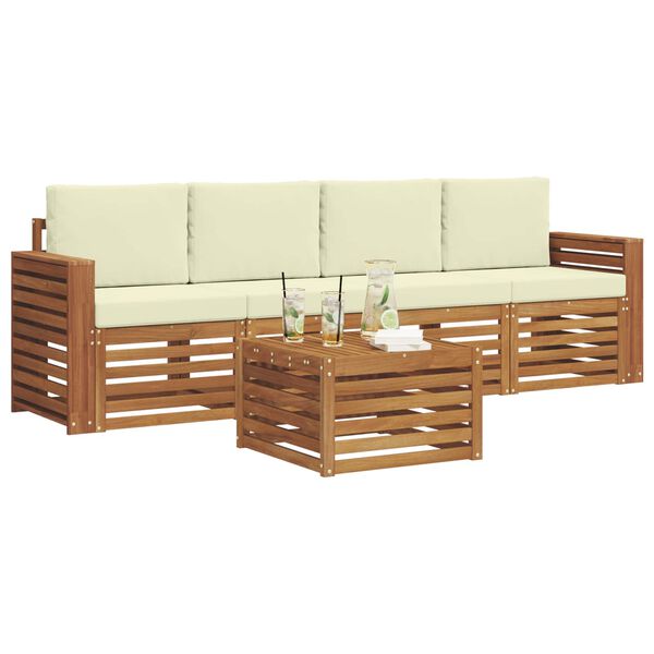 vidaXL Sofa-Sets 5 pcs Natuurlijk en Cr&egrave;me Massief Acaciahout