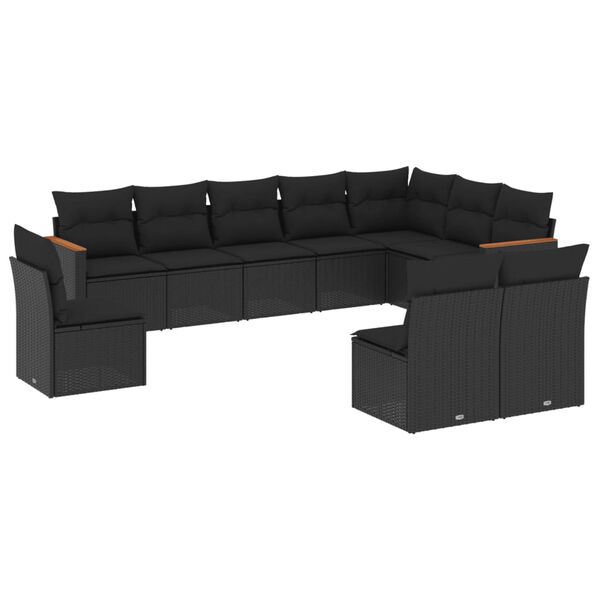 vidaXL 10-delige Loungeset met kussens poly rattan zwart