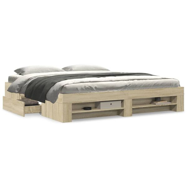 vidaXL Bedframe zonder matras 200x200cm spaanplaat sonoma eikenkleurig