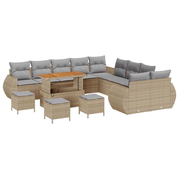 vidaXL Tuinbankenset 14 pcs Beige poly rattan