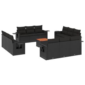 vidaXL 13-delige Loungeset met kussens poly rattan zwart