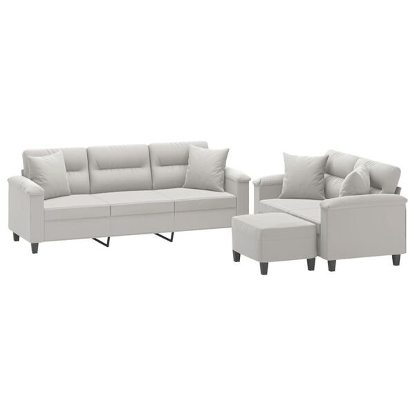 vidaXL 3-delige Loungeset met kussens microvezelstof lichtgrijs