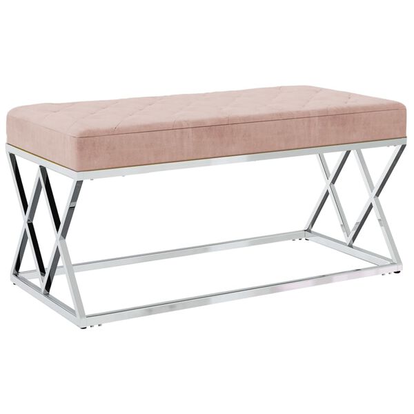 vidaXL Bankje fluweel en roestvrij staal roze