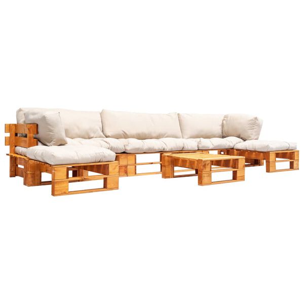 vidaXL 6-delige Loungeset pallet met zandkleurige kussens hout