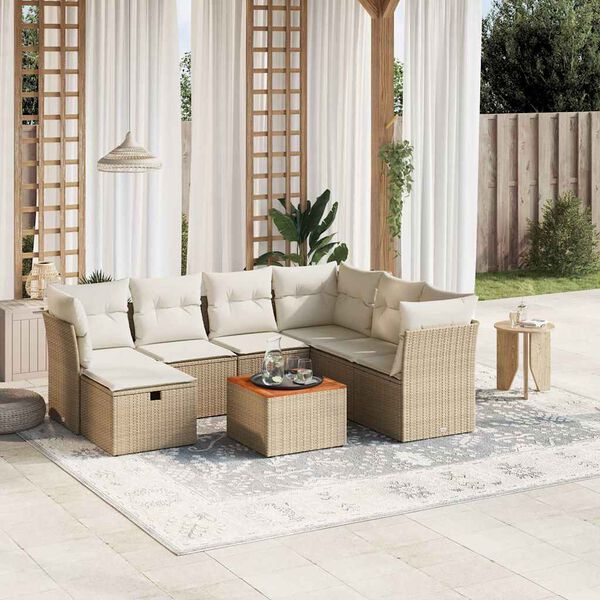 vidaXL 8-delige Loungeset met kussens poly rattan beige