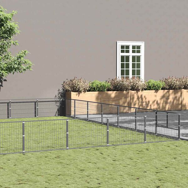 vidaXL Hondenkennel 56 m&sup2; staal zilverkleurig