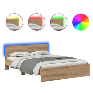 vidaXL Bedframe met hoofdeinde Artisan Eiken 160 x 200 cm Bewerkt hout