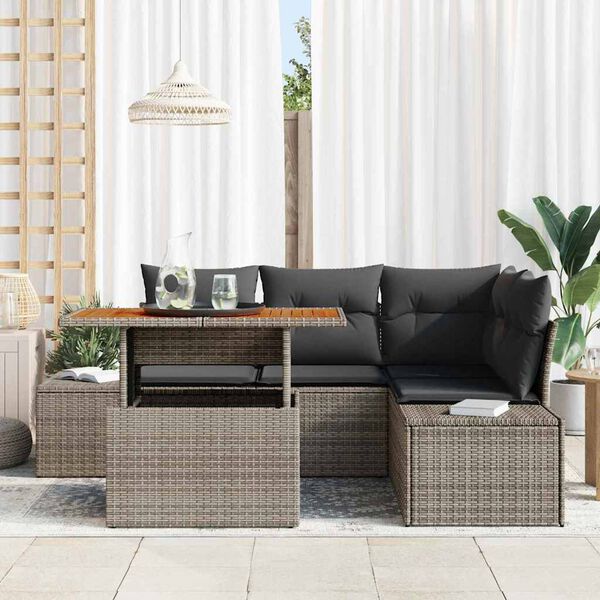 vidaXL Tuin Sofa Set met kussen met kussen 5 pcs Grijs en Bruin