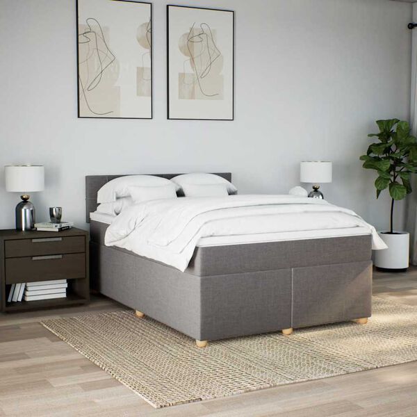 vidaXL Boxspring met matras stof taupe 140x190 cm