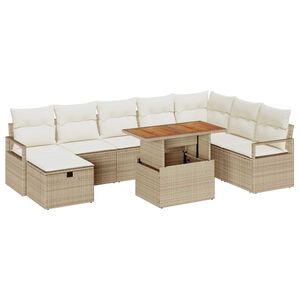 vidaXL Tuin Sofa Set 9 pcs Beige poly rattan