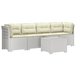 vidaXL 4-Persoons Tuin Sofa met Kussens Rieten Look PP Wit