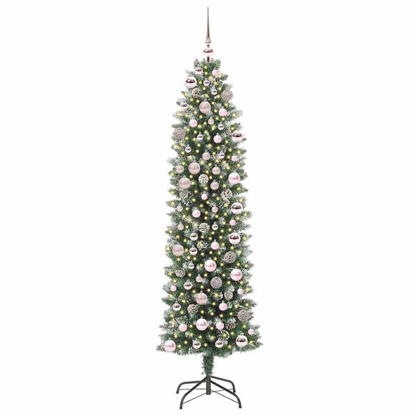 vidaXL Kunstmatige slanke kerstboom met 300 LED Groen en Wit 180 cm