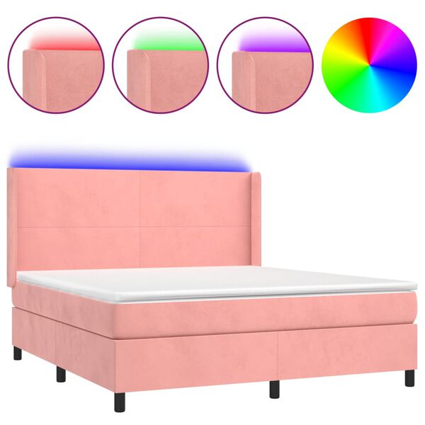 vidaXL Boxspring met matras en LED fluweel roze 160x200 cm