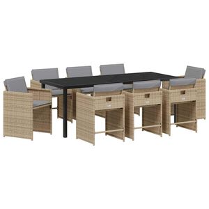 vidaXL Tuin eettafelset 9 st Beige poly rattan