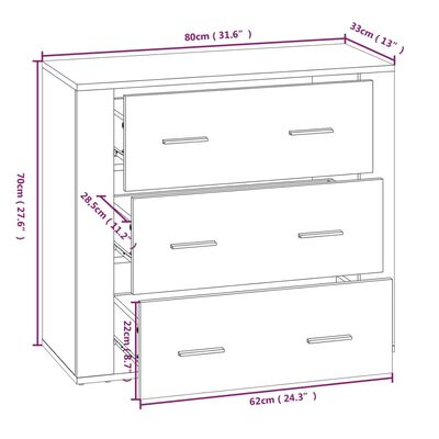 vidaXL Dressoir 80x33x70 cm bewerkt hout grijs sonoma eikenkleurig