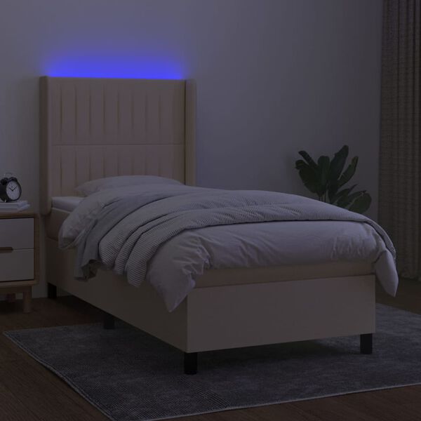 vidaXL Boxspring met matras en LED stof cr&egrave;mekleurig 80x200 cm