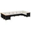 vidaXL 10-delige Loungeset met kussens poly rattan zwart