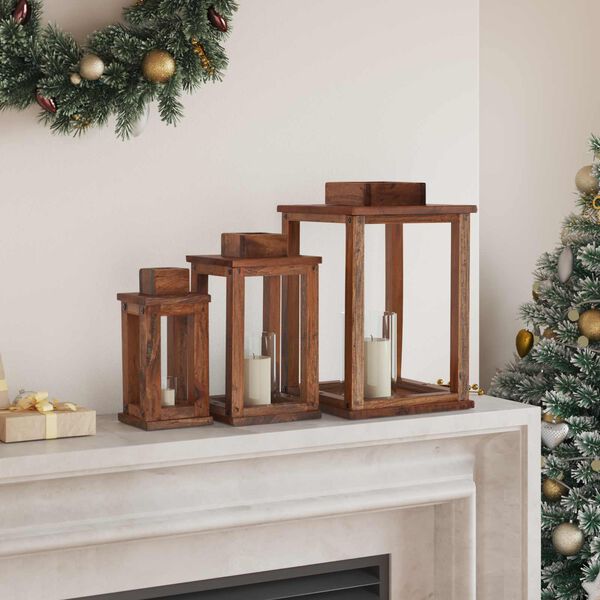 vidaXL Lantaarn 3 pcs Naturel Mahoniehout