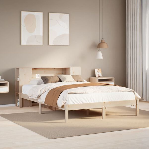 vidaXL Bed met boekenkast zonder matras massief grenenhout 140x190 cm