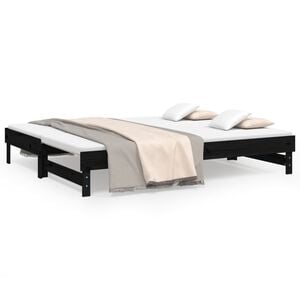 vidaXL Slaapbank uitschuifbaar massief grenenhout zwart 2x(100x200) cm