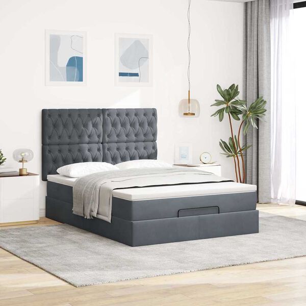 vidaXL Ottoman bed met matrassen 140x200cm fluweel donkergrijs