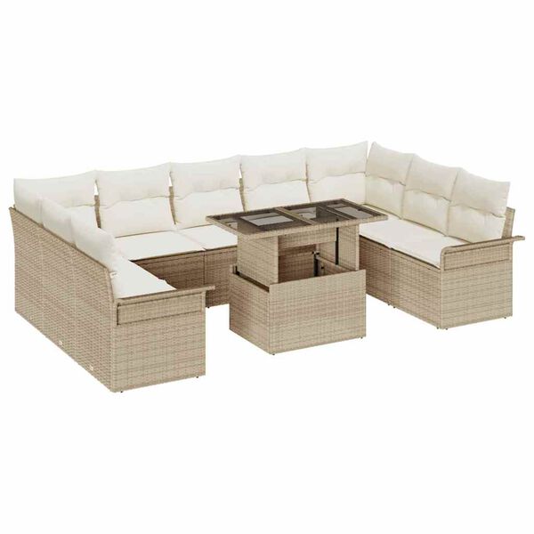 vidaXL Tuin Sofa Set met kussen 10 pcs Beige Poly riet