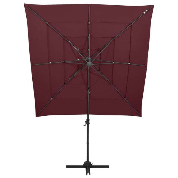 vidaXL Parasol 4-laags met aluminium paal 250x250 cm bordeauxrood