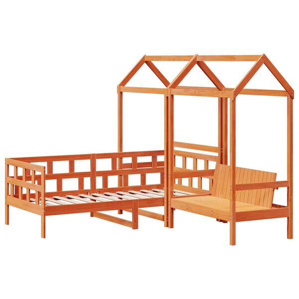 vidaXL Kinderbedset met huisje massief grenenhout wasbruin 80x200 cm
