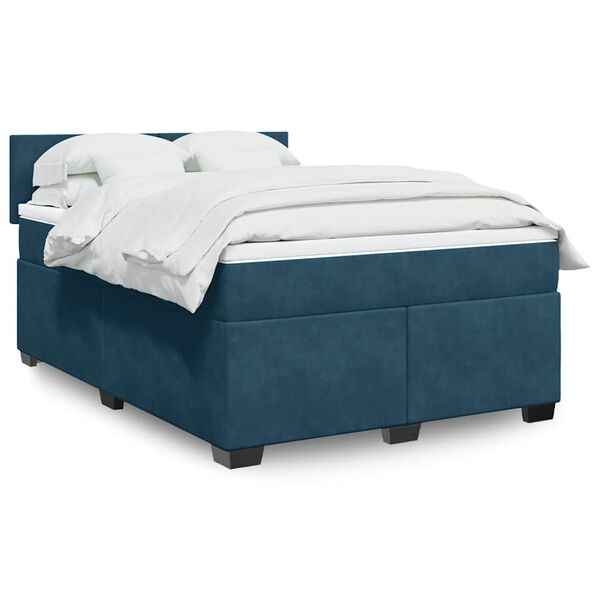 vidaXL Boxspring met matras fluweel blauw 160x200 cm