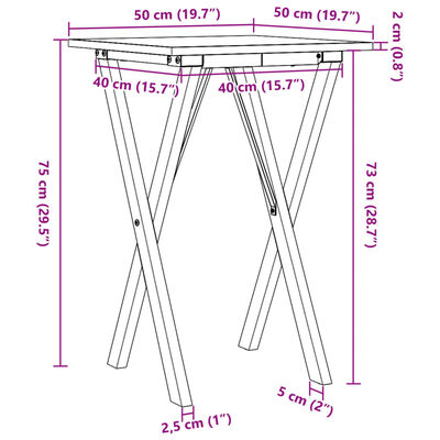 vidaXL Eettafel X-frame 50x50x75 cm massief grenenhout en gietijzer