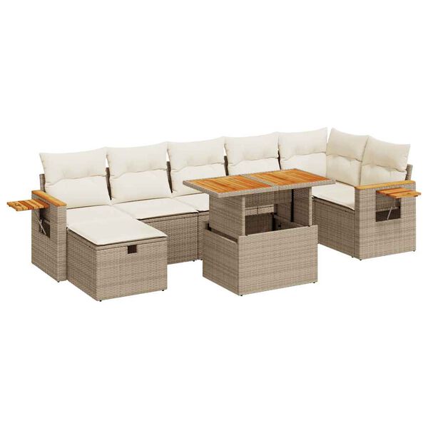 vidaXL 5-delige Loungeset met kussens poly rattan beige