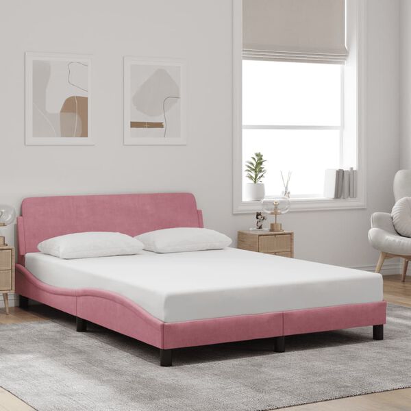 vidaXL Bedframe met hoofdeinde "Dover" 120x200 cm fluweel roze