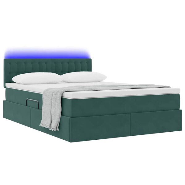 vidaXL Opbergbed met LED met matras Donkergroen 140 x 190 cm Fluweel