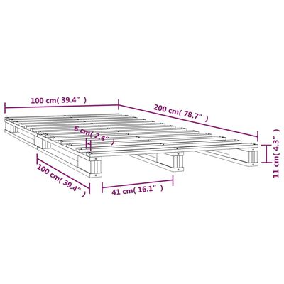 vidaXL Palletbed massief grenenhout grijs 100x200 cm