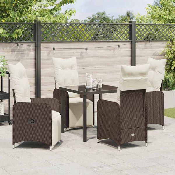 vidaXL Tuin Eetset met kussen 5 pcs Bruin Poly riet