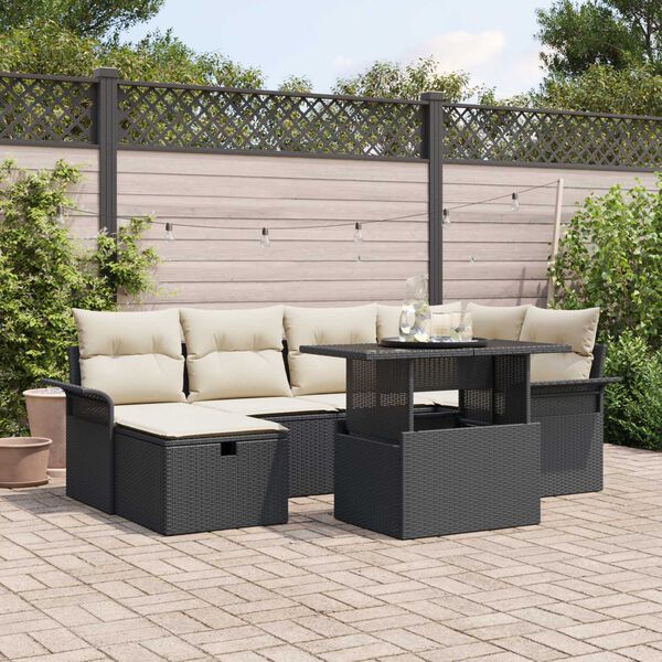 vidaXL Tuin Sofa Set met kussen met opslag 7 pcs Zwart Poly riet