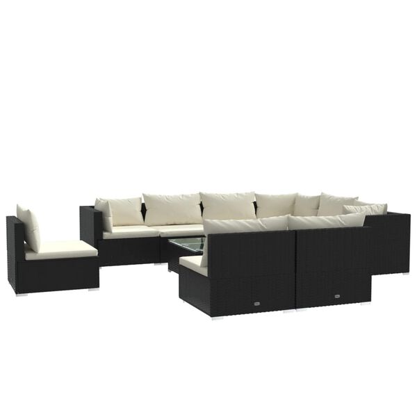vidaXL 10-delige Loungeset met kussens poly rattan zwart