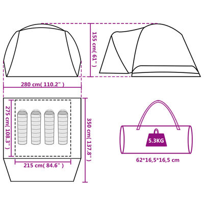 vidaXL Tent met luifel 4-persoons waterdicht groen