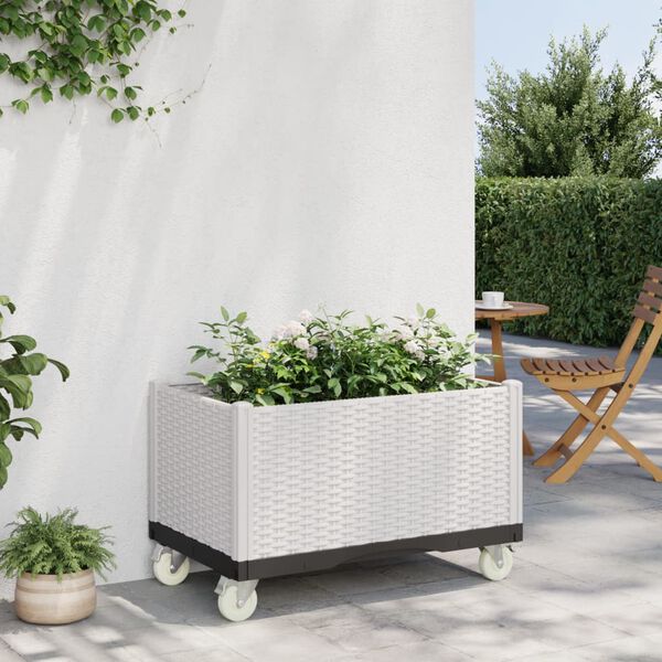 vidaXL Plantenbak met wielen 80x50x54 cm polypropeen wit