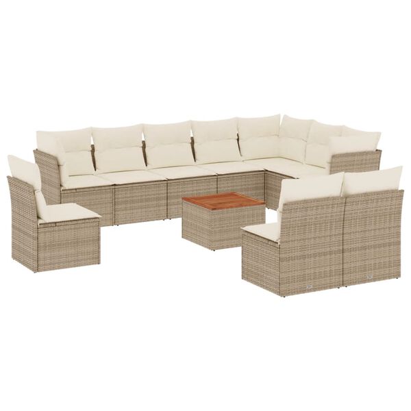 vidaXL 11-delige Tuinset met kussens poly rattan beige
