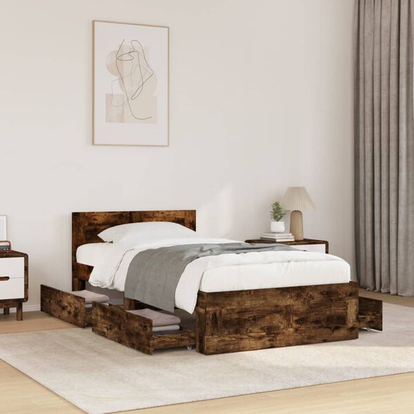 vidaXL Bedframe met hoofdeinde bewerkt hout gerookt eiken 90x190 cm