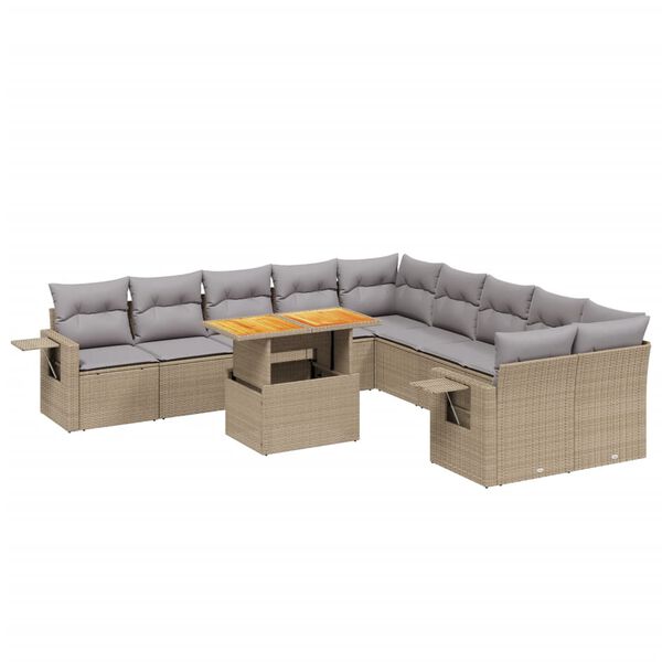 vidaXL 11-delige Tuinset met kussens poly rattan beige