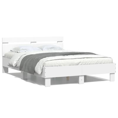 vidaXL Bedframe met hoofdeinde bewerkt hout wit 135x190 cm