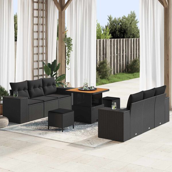vidaXL Tuin Sofa Set met kussen 9 pcs Zwart Poly riet
