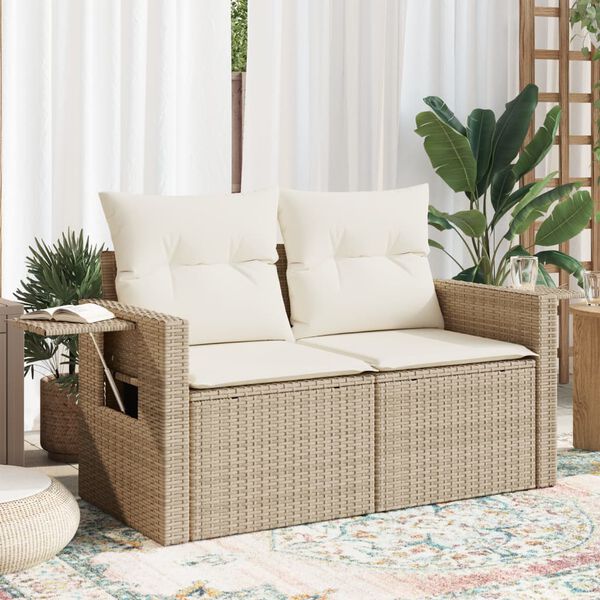 vidaXL Tuinbank 2-zits met kussens poly rattan beige