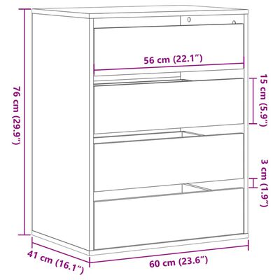 vidaXL Ladekast 60x41x76 cm bewerkt hout zwart