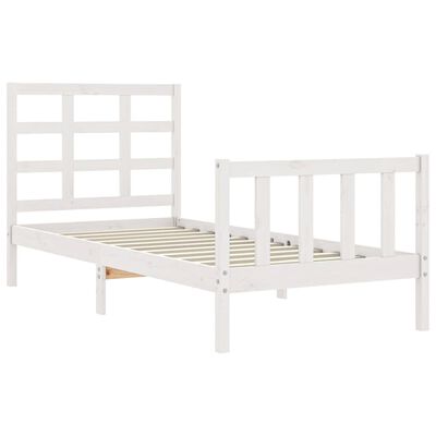 vidaXL Bedframe met hoofdbord massief hout wit 90x200 cm